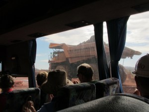 Bus driver always gives way to passing ore trucks