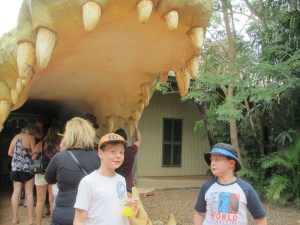 Audacious adventurer (right) appears alarmed approaching the entrance to the Crocodile Park at feeding time.