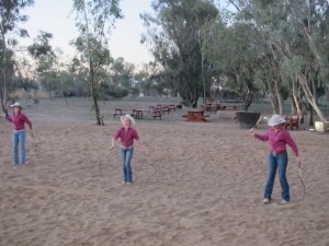 Whip cracking cowgirls at Stockman Bar and Grill.